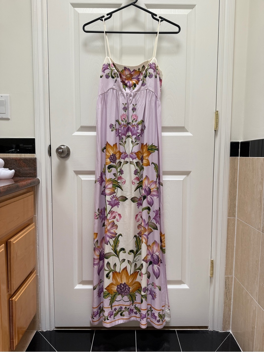 NEW! Farm Rio Lavender Floral Maxi Dress with Cream Accent